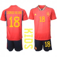 Španielsko Jordi Alba #18 Domáci Detský futbalový dres MS 2022 Krátky Rukáv (+ trenírky)